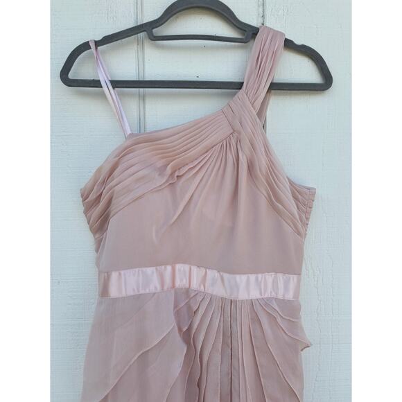 Adrianna Papell Evening Gown, Long, One Shoulder, Ruffles, Light Pink, Size 10 - Picture 3 of 6